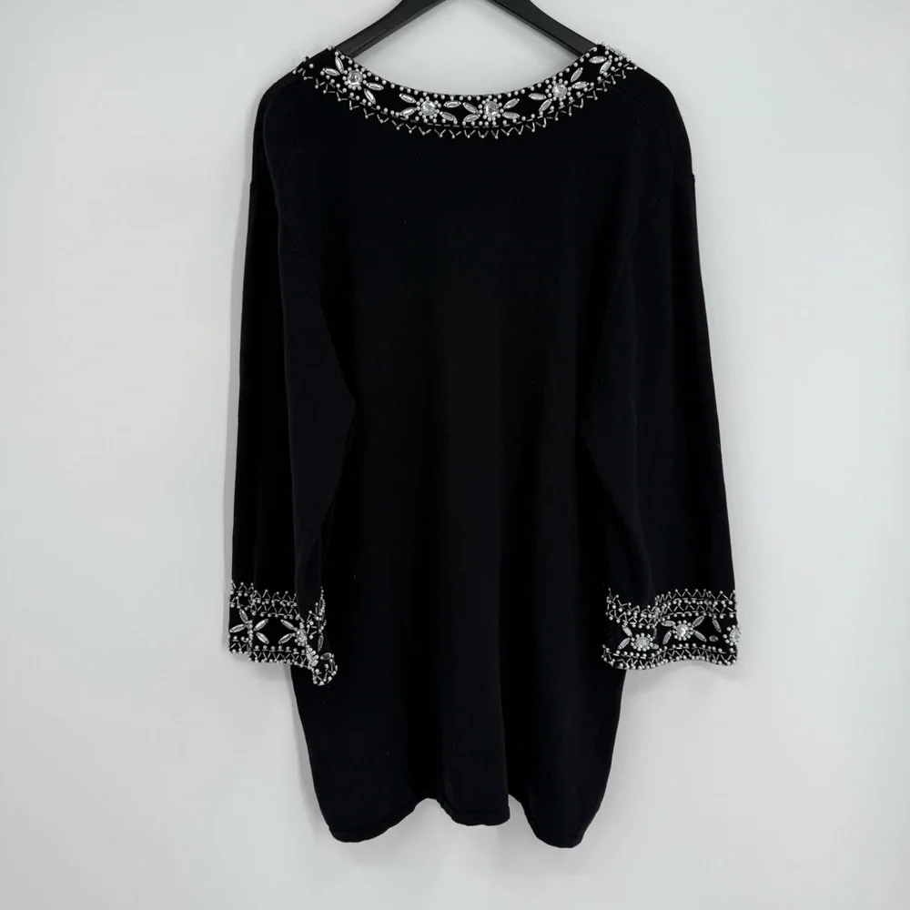 Bob Mackie Wearable Art Black Sweater Size 1X Pullover Beaded Neckline /cuffs